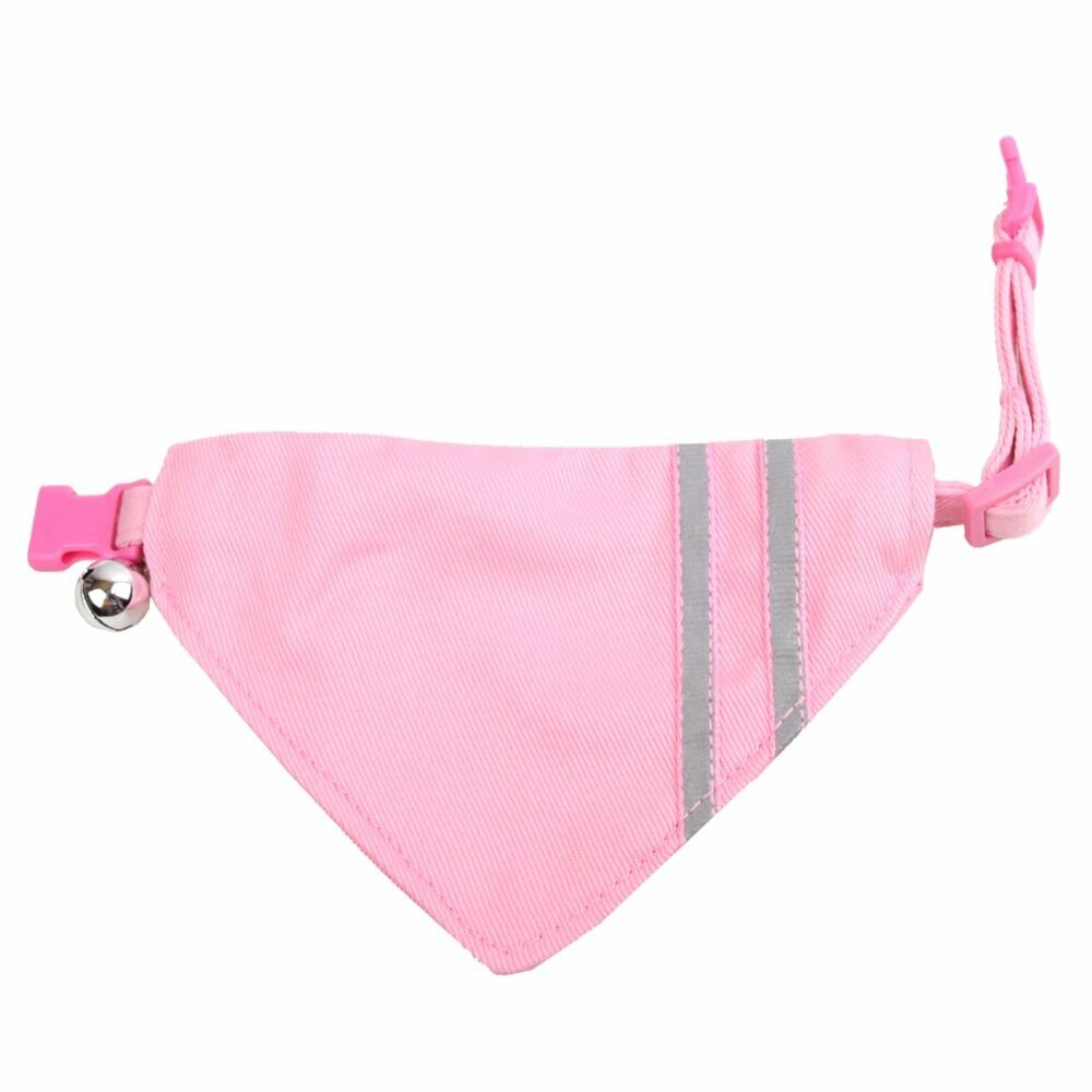 Pañuelo triangular para perros rosa con rayas reflectantes, talla XS-Ajustable de 15 a 23 cm.