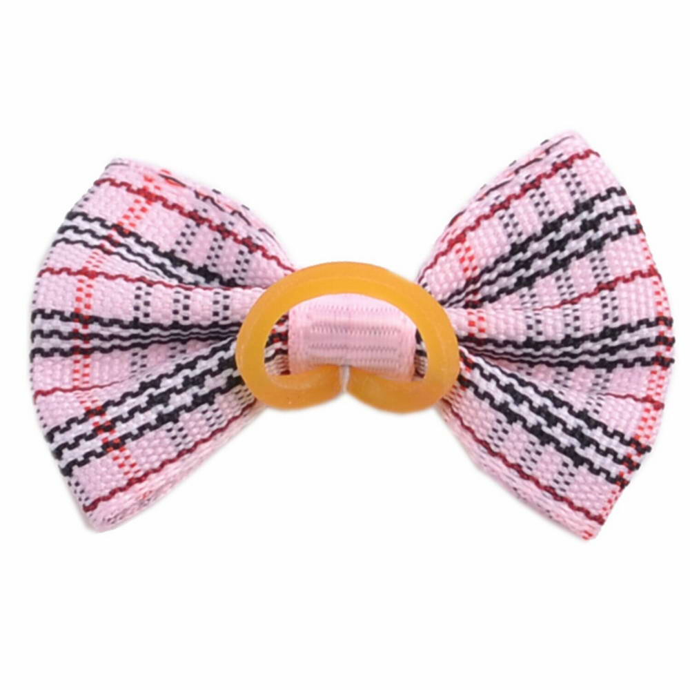 Lazo para el pelo en color rosa con cuadritos y rayas de diseño encantador con goma elástica de GogiPet - Modelo Pedro