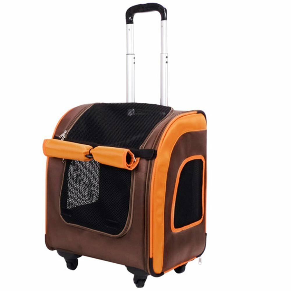 Trolley de animales y mochila para perros en diseño de maletín marrón-naranja