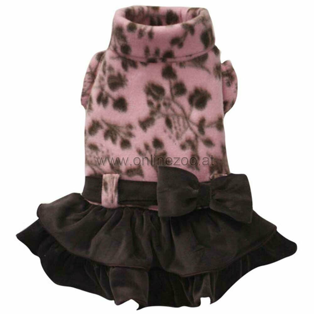 Bonito vestido para perros de forro polar Winter Flower de DoggyDolly, negro y rosa