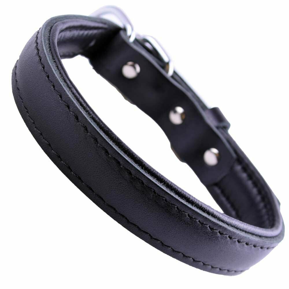 GogiPet® Collar de perro de cuero suave negro