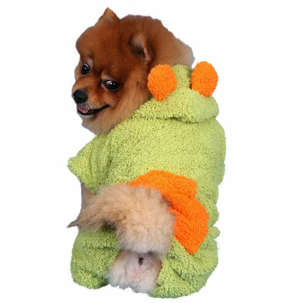 Bonito y ligero abrigo para perros de felpa con capucha muy divertida con orejitas, bolsillo y 4 mangas 
