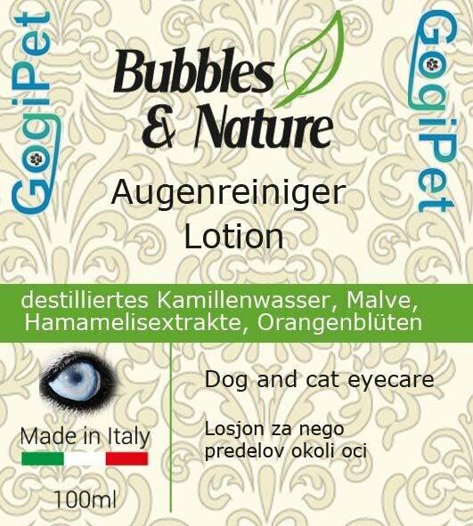 Limpiador de ojos para perros y gatos de Bubbles & Nature, con agua destilada de Manzanilla, Extractos de Malva y Hamamelis y Azahar.