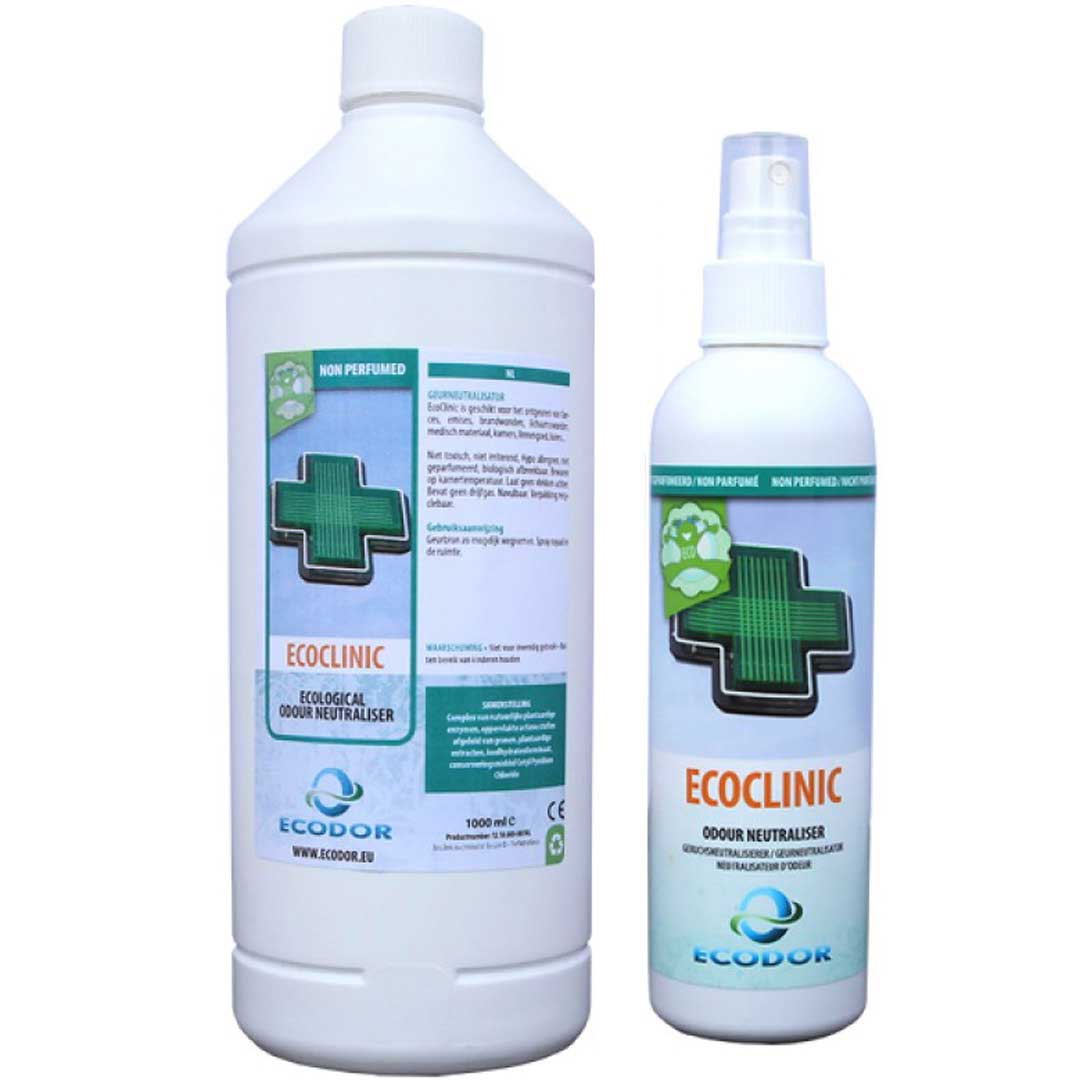 Pack ahorro Ecodor EcoClinic, 1 pulverizador de 250 ml.+ 1 botella de 1 L., contra los olores corporales, económico y ecológico.