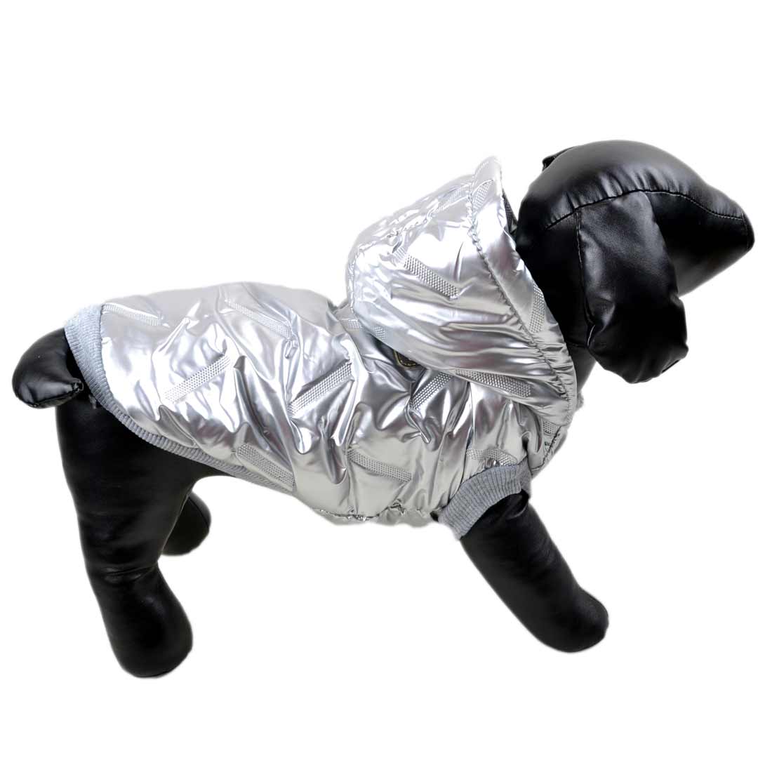 Cálido anorak para perros con capucha y sin mangas "Moonwalk" plateado