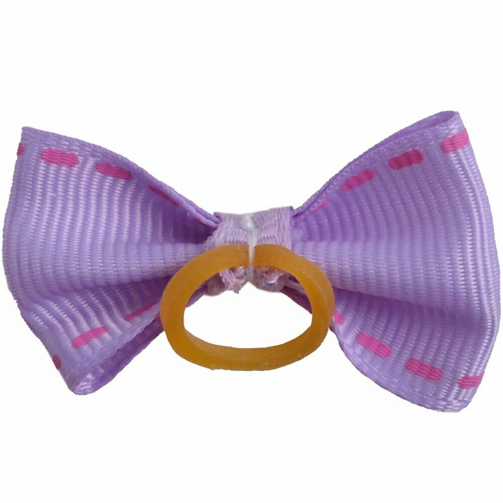 Lazo para el pelo en color violeta con costuras rosas de diseño encantador con goma elástica de GogiPet - Modelo Adora