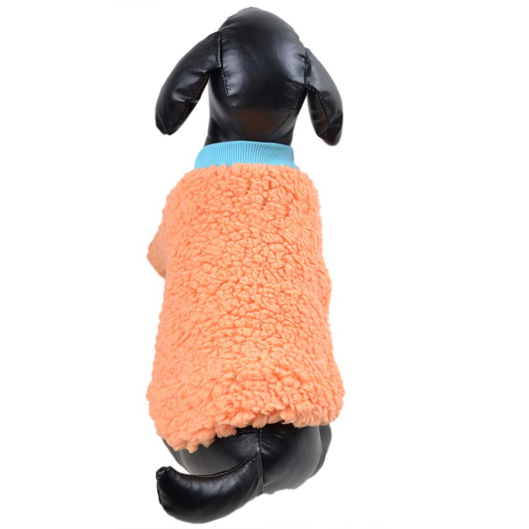 Suéter para perros suave y tierno de forro polar sherpa cálido, naranja con puños celestes