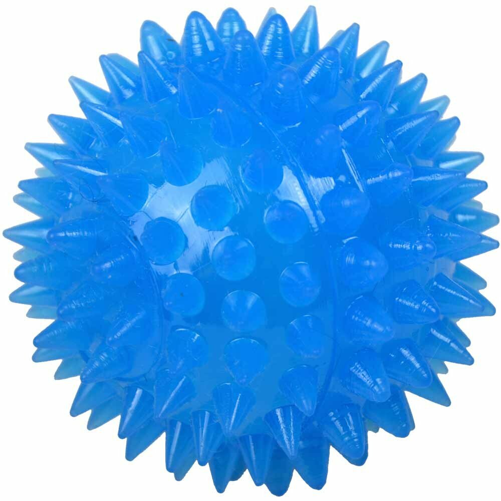 Pelota para perros luminosa y sonora azul de 10 cm. de diámetro - juguetes para perros.