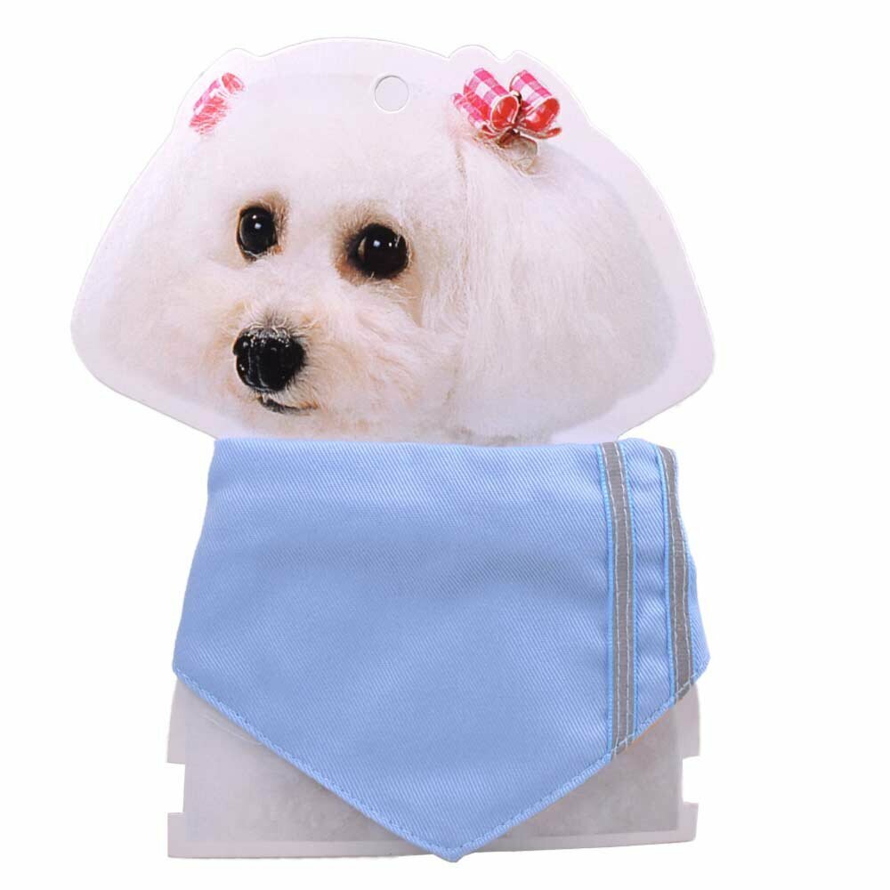 Pañuelo triangular para perros celeste con rayas reflectantes-Ajustable de 23 a 28 cm.
