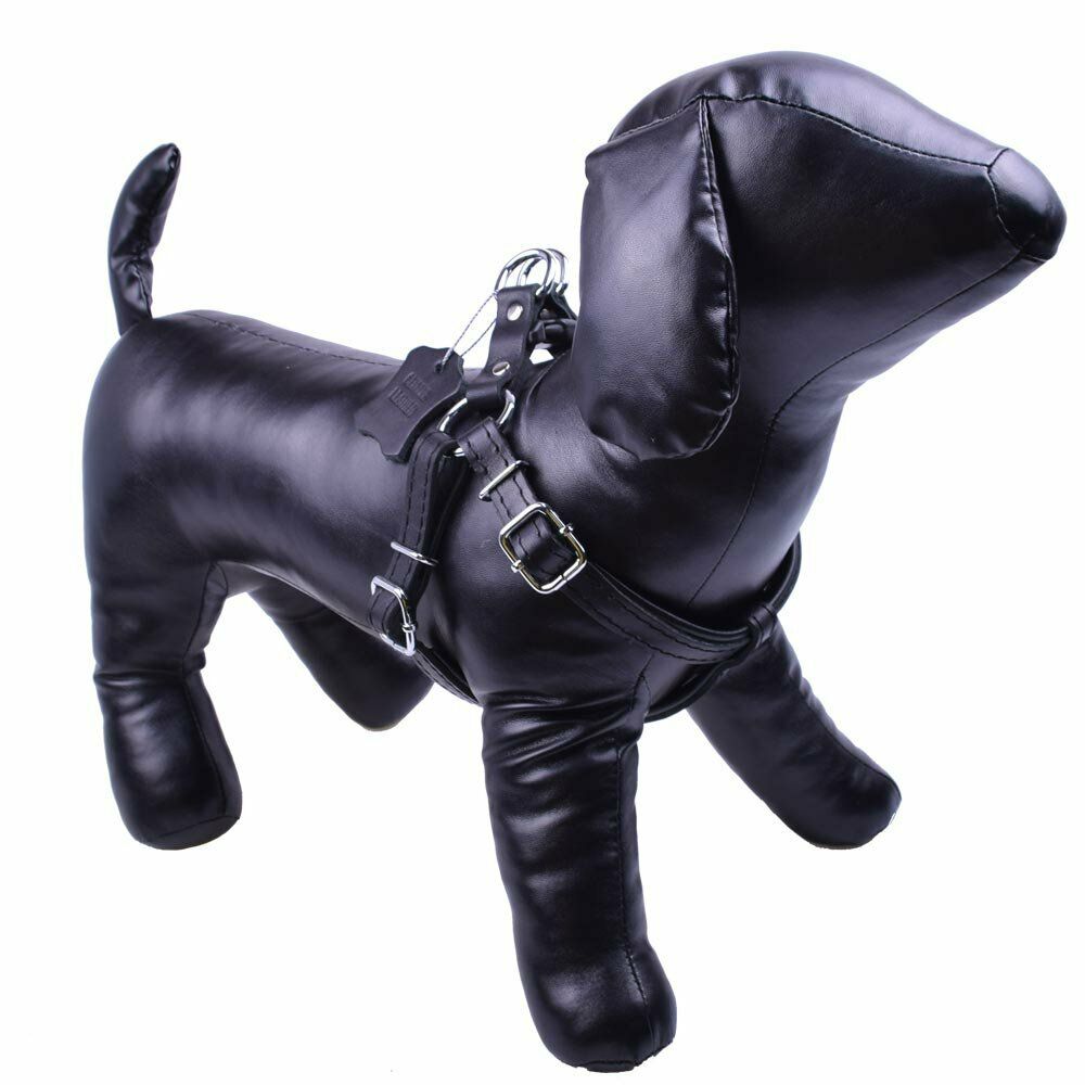 Arnés para perros de cuero auténtico "First Class" de GogiPet®, negro