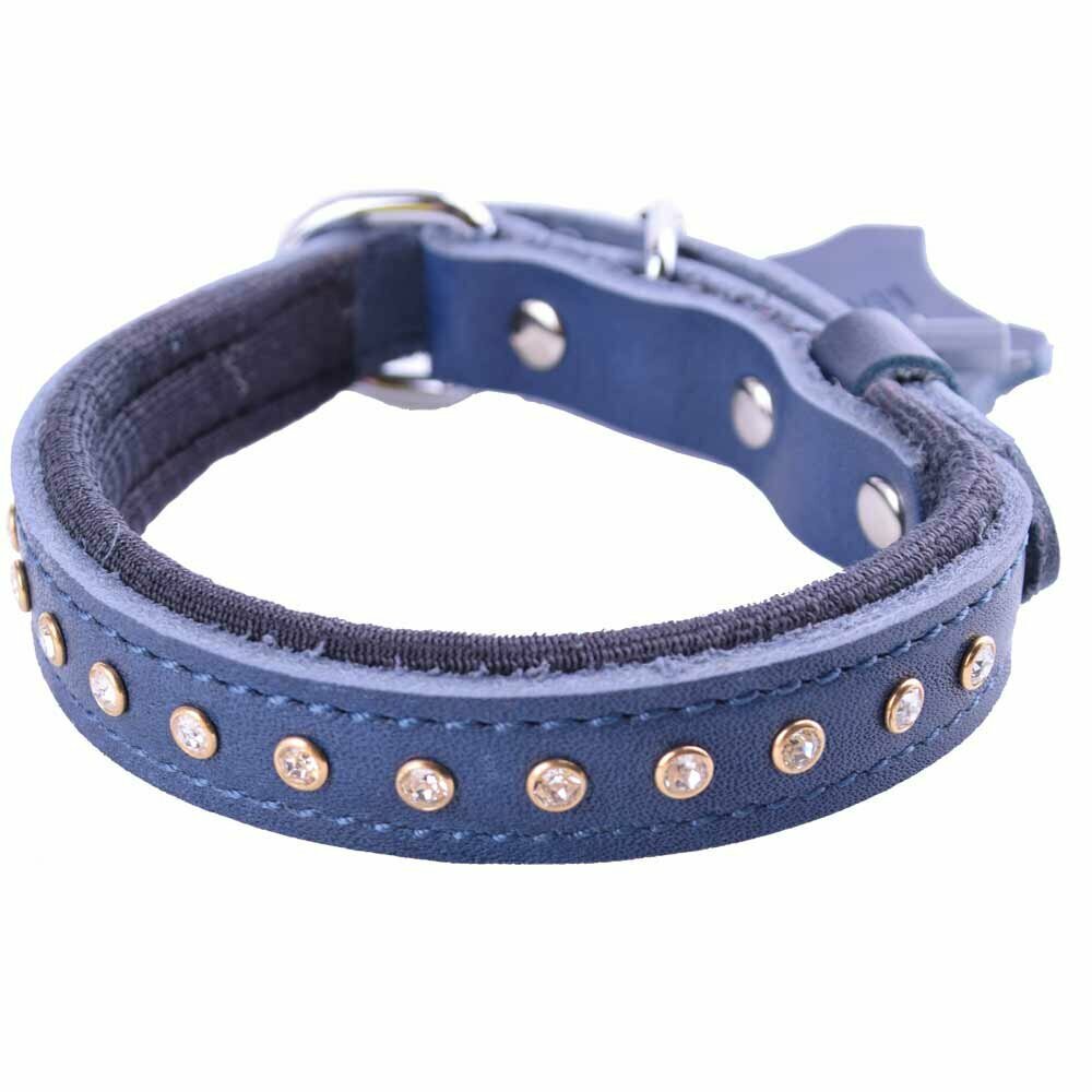 Collar para perros Swarovski de cuero azul mod. Lujo de GogiPet®