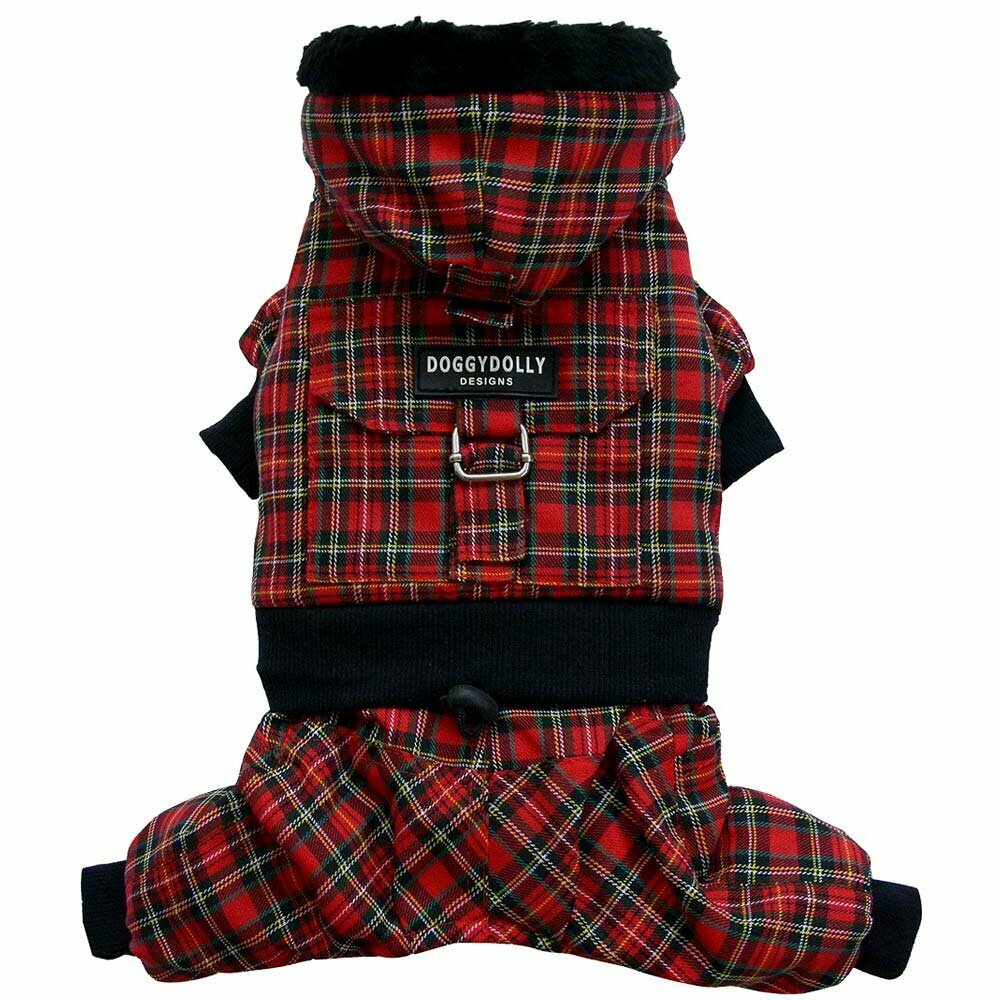 Abrigo para perros con 4 mangas y capucha tipo esquimal, en cuadros rojos y negros - DoggyDolly moda para perros W125