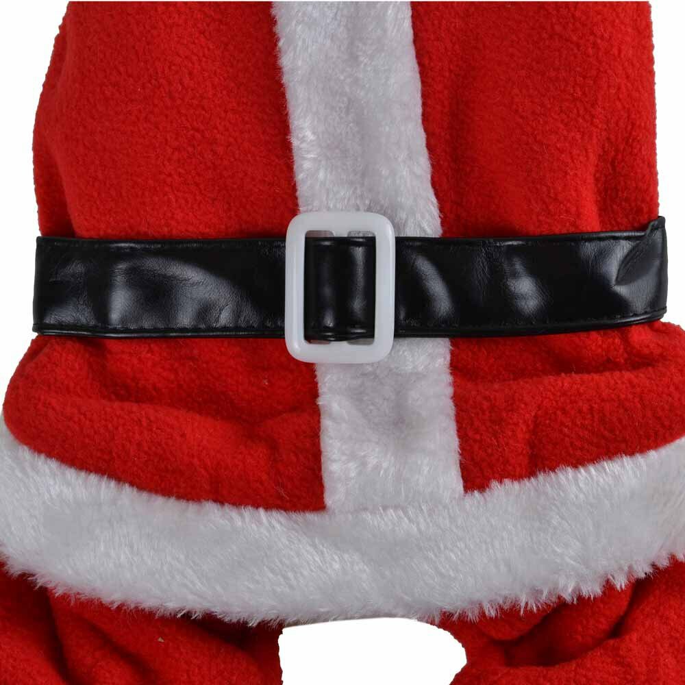 Ropa de Papá Noel suave para perros con cinturón negro y hebilla blanca