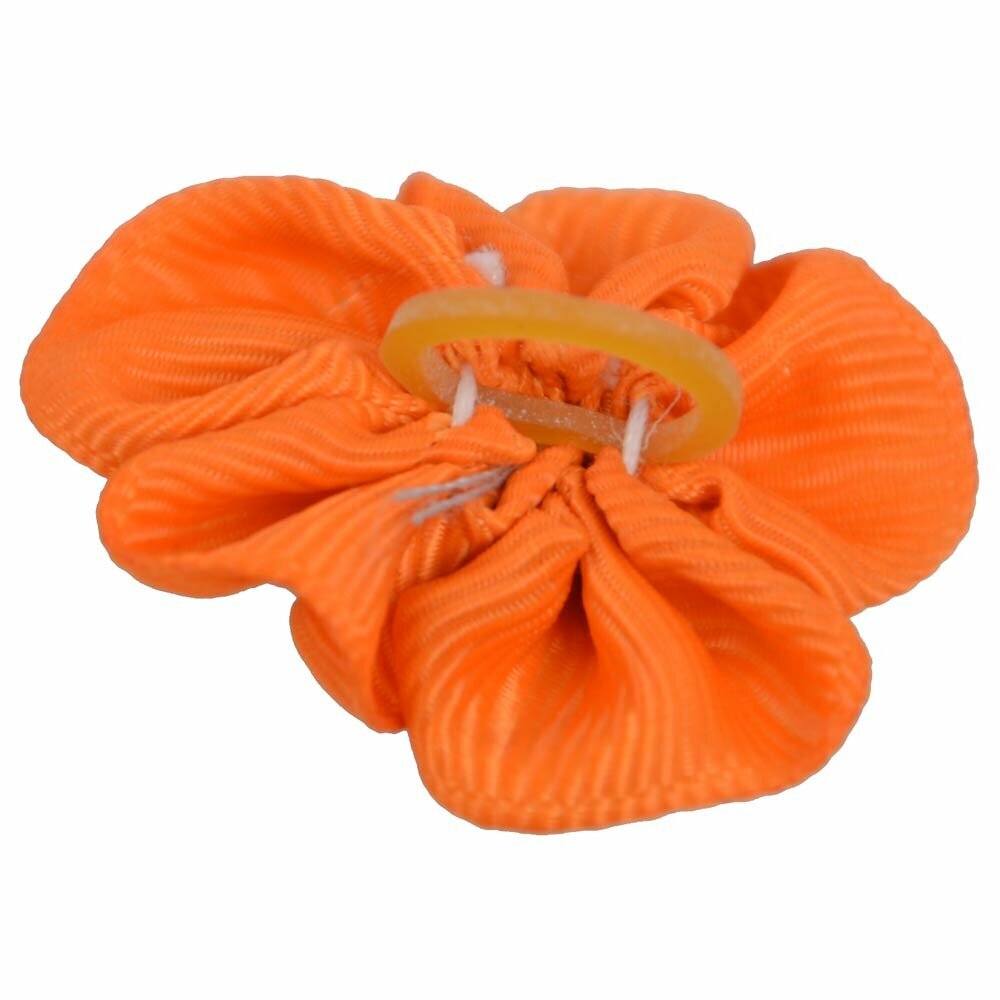 Lazo para el pelo en color naranja con una rosa en el centro de diseño encantador con goma elástica de GogiPet - Modelo Rose