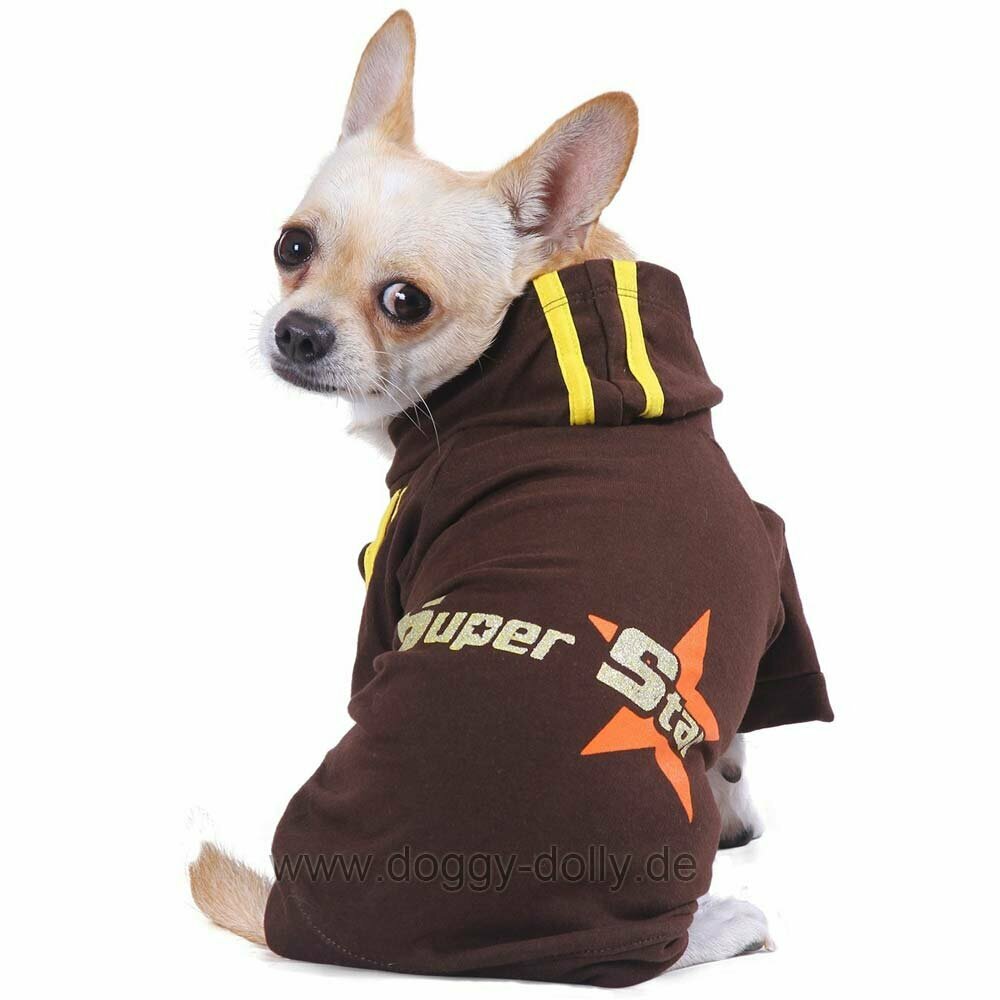 Sudadera para perros con capucha marrón Super Star de DoggyDolly W030
