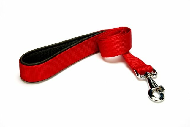 Correa para perros textil Premium Confort GogiPet®, roja con asa acolchada