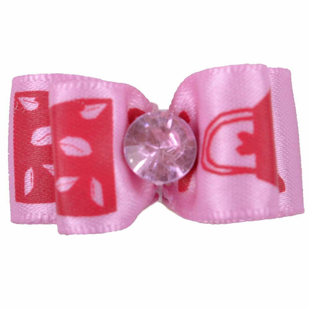 Lazo para el pelo de perros con goma elástica de GogiPet, en color rosa con piedra brillante decorativa en el centro - Mod. Lady Dia