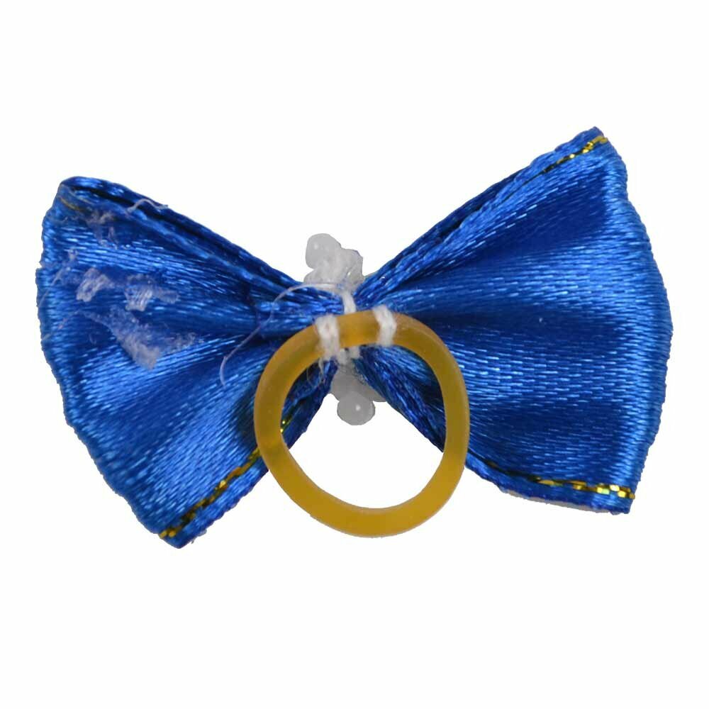 Lazo para el pelo azul con costura dorada y piedra brillante en medio de una estrella de perlas, de diseño encantador con goma elástica de GogiPet