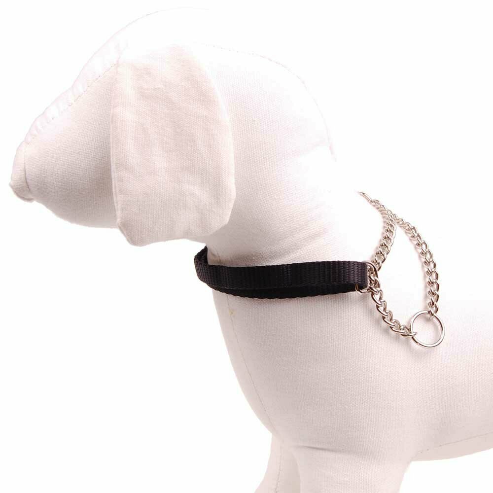 Collar para perros de nylon resistente negro, ajustable - con cadena.