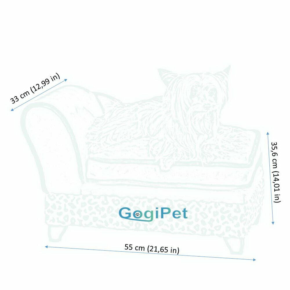 Dimensiones del sofá diván para perros Luxus de GogiPet®, mod. El libro de la selva