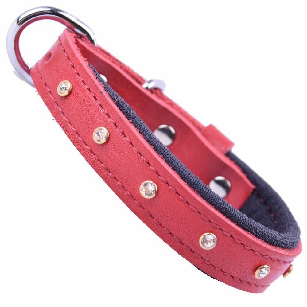 Swarovski Genuine Leather - Collar de perro de cuero rojo