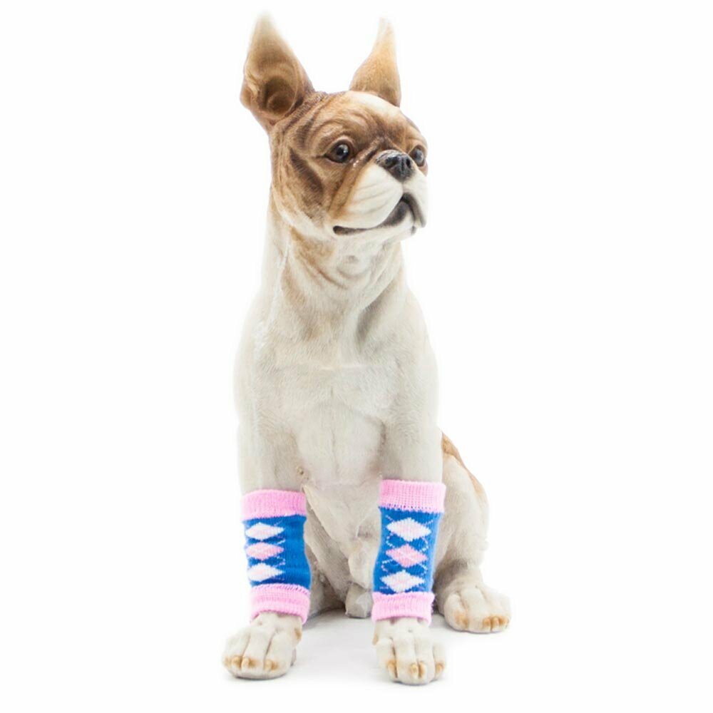 Calentadores de patas para perros GogiPet, azul-rosa a cuadros