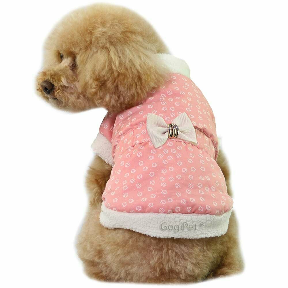 Chaqueta rosa con flores y puntos blancos con mangas cortas para perros