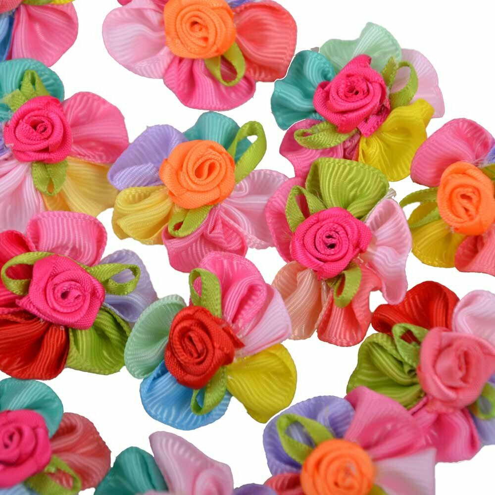 Lazo para el pelo multicolor con una rosa en el centro, de diseño encantador con goma elástica de GogiPet - Modelo Rose